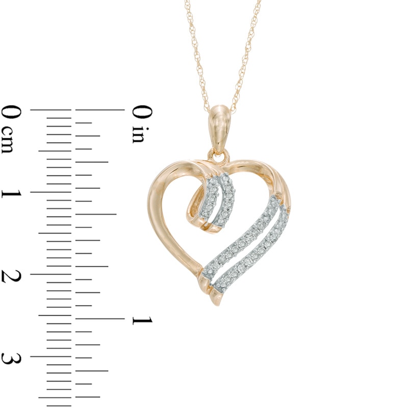 Main Image 2 of 1/10 CT. T.W. Diamond Double Row Heart Pendant in 10K Gold