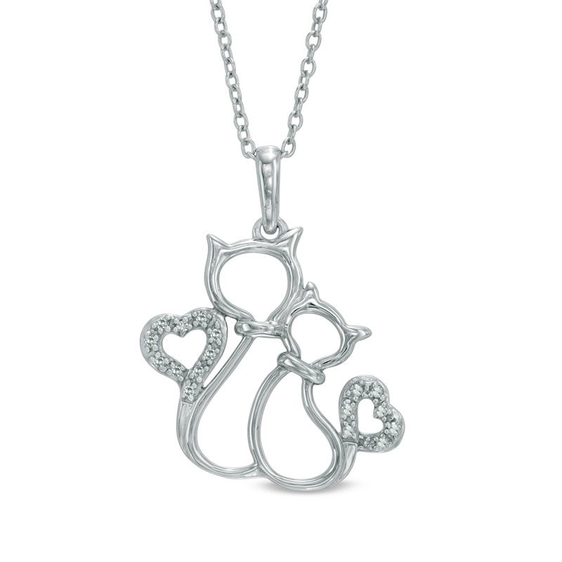 1/20 CT. T.W. Diamond Cats with Heart Pendant in Sterling Silver