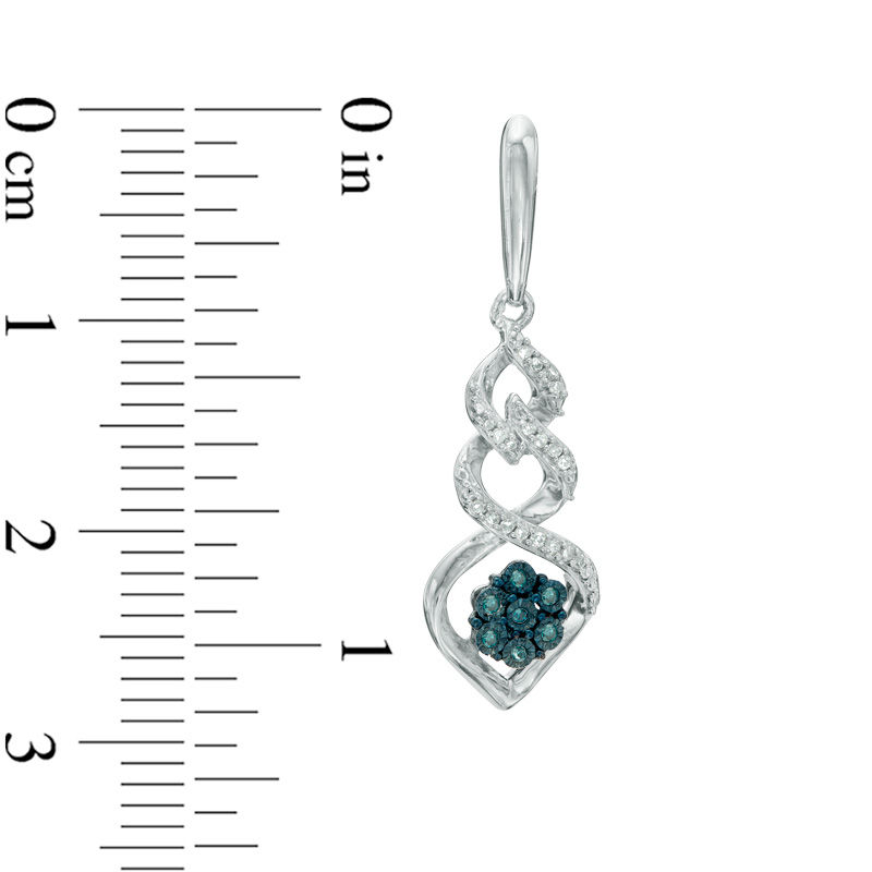 1/10 CT. T.W. Enhanced Blue and White Diamond Cluster Twist Drop Earrings in Sterling Silver