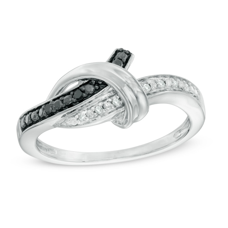 Enhanced Black and White Diamond Accent Loop Ring in Sterling Silver