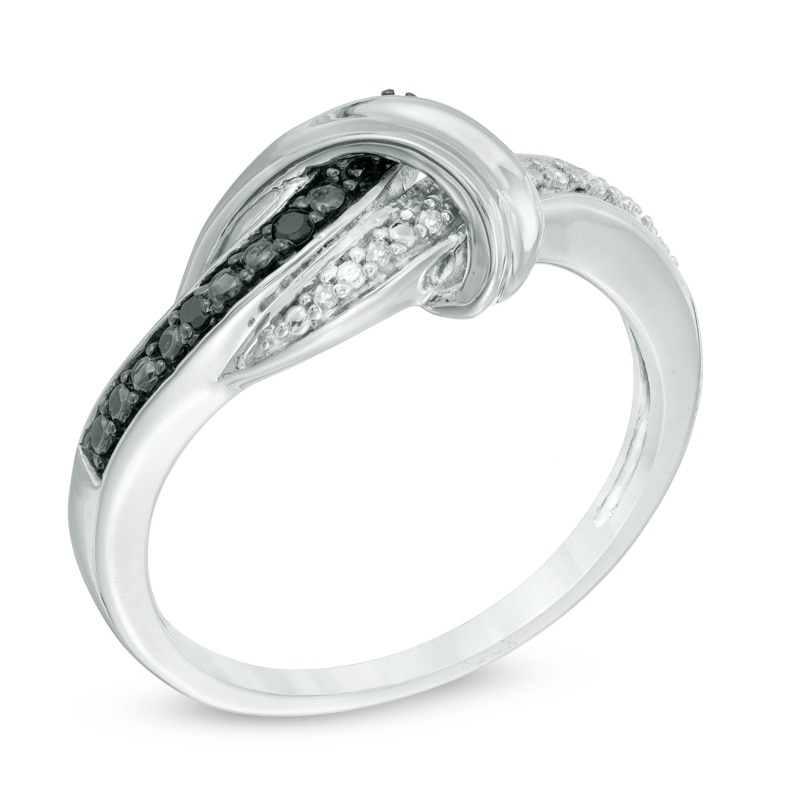 Enhanced Black and White Diamond Accent Loop Ring in Sterling Silver