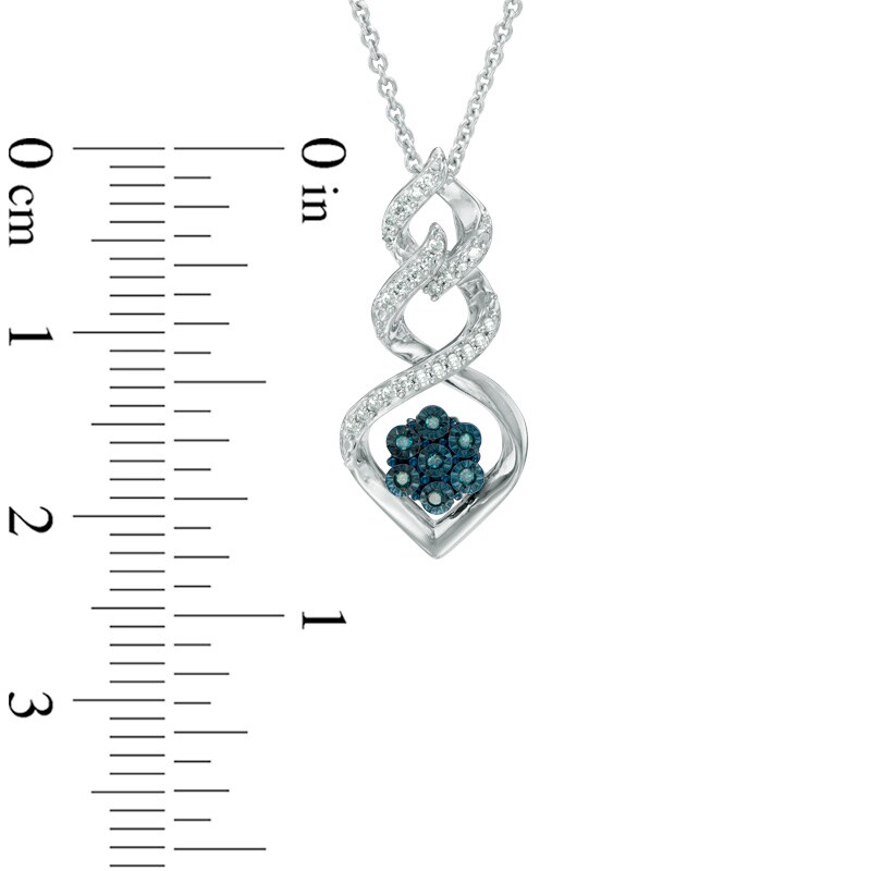 Main Image 2 of 1/10 CT. T.W. Enhanced Blue and White Diamond Twist Cluster Pendant in Sterling Silver
