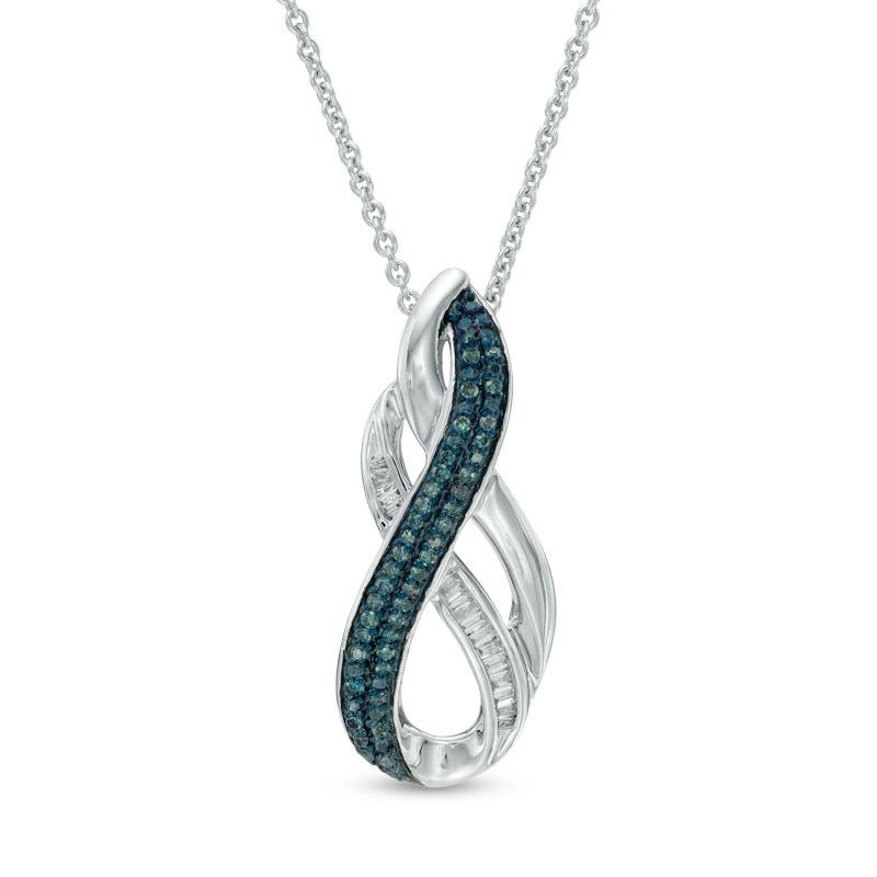 1/6 CT. T.W. Enhanced Blue and White Diamond Infinity Loop Pendant in Sterling Silver