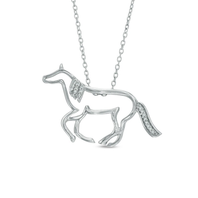 1/20 CT. T.W. Diamond Galloping Horse Outline Pendant in Sterling Silver