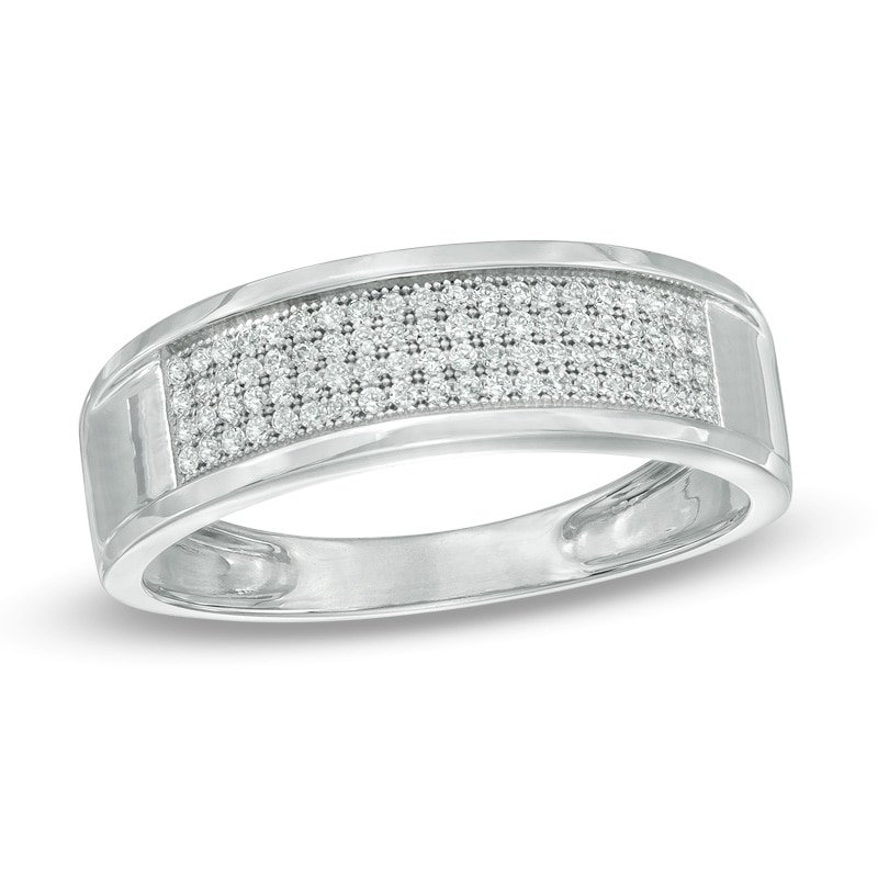 Main Image 1 of Men's 1/4 CT. T.W. Diamond Multi-Row Band in 10K White Gold