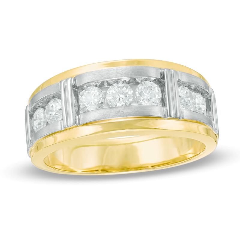 Main Image 1 of 1/4 CT. T.W. Diamond Seven Stone Bar Wedding Band in 10K Two-Tone Gold