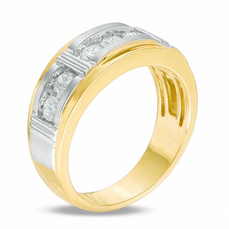 Main Image 2 of 1/4 CT. T.W. Diamond Seven Stone Bar Wedding Band in 10K Two-Tone Gold