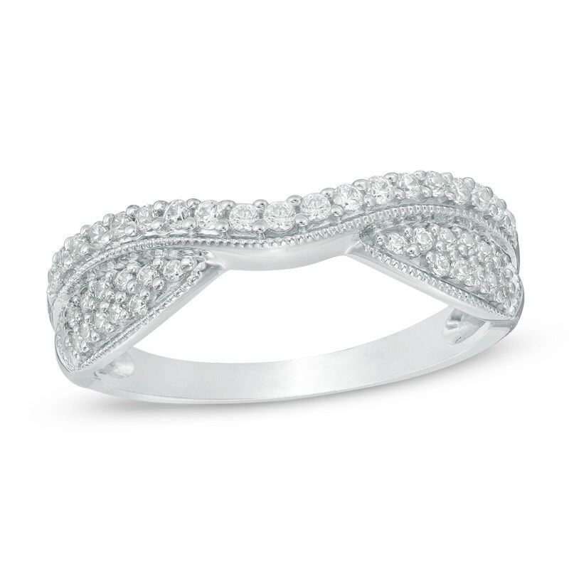 1/3 CT. T.W. Diamond Vintage-Style Contour Wedding Band in 14K White Gold