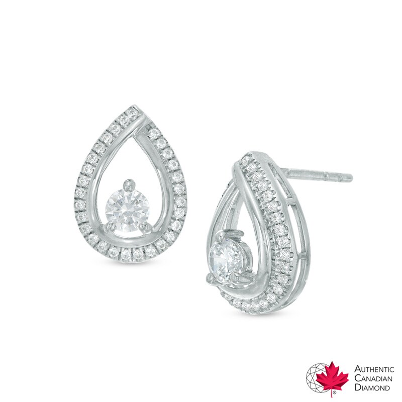 3/8 CT. T.W. Certified Canadian Diamond Teardrop Earrings in 14K White Gold (I/I2)