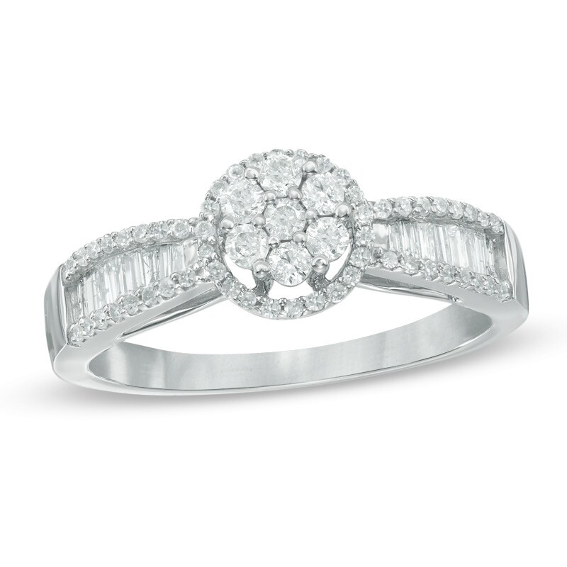 Main Image 1 of 1/2 CT. T.W. Composite Diamond Frame Ring in 10K White Gold
