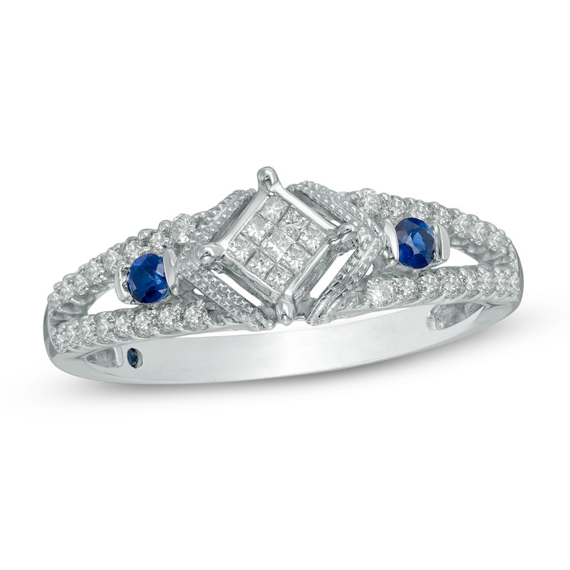 Cherished Promise Collection™ 1/4 CT. T.W. Princess-Cut Diamond and Blue Sapphire Promise Ring in 10K White Gold