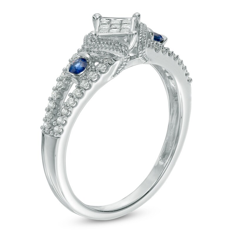 Cherished Promise Collection™ 1/4 CT. T.W. Princess-Cut Diamond and Blue Sapphire Promise Ring in 10K White Gold