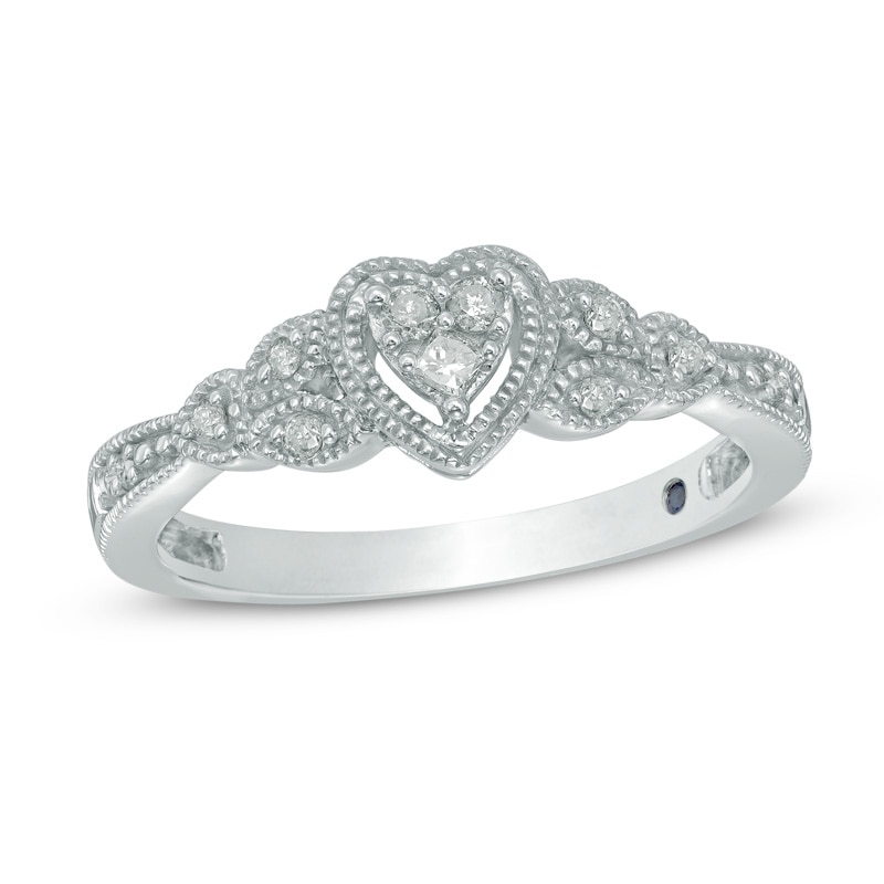 Main Image 1 of Cherished Promise Collection™ 1/10 CT. T.W. Diamond Heart Promise Ring in 10K White Gold