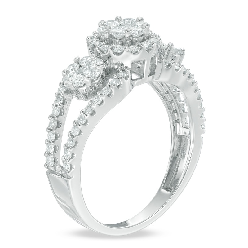 1 CT. T.W. Multi-Diamond Three Stone Frame Engagement Ring in 10K White Gold
