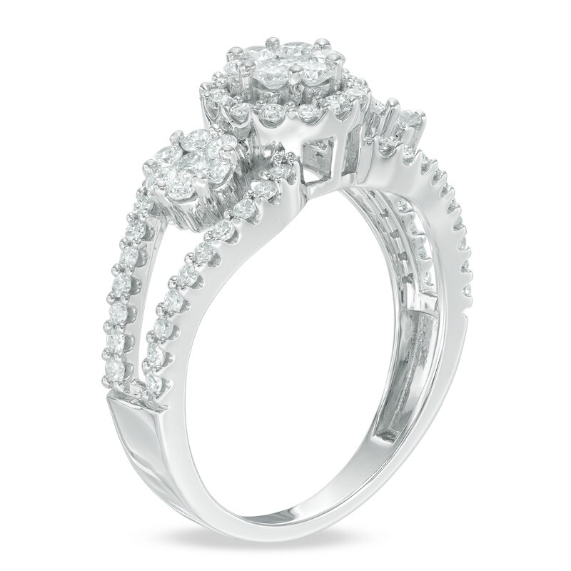 Main Image 2 of 1 CT. T.W. Multi-Diamond Three Stone Frame Engagement Ring in 10K White Gold