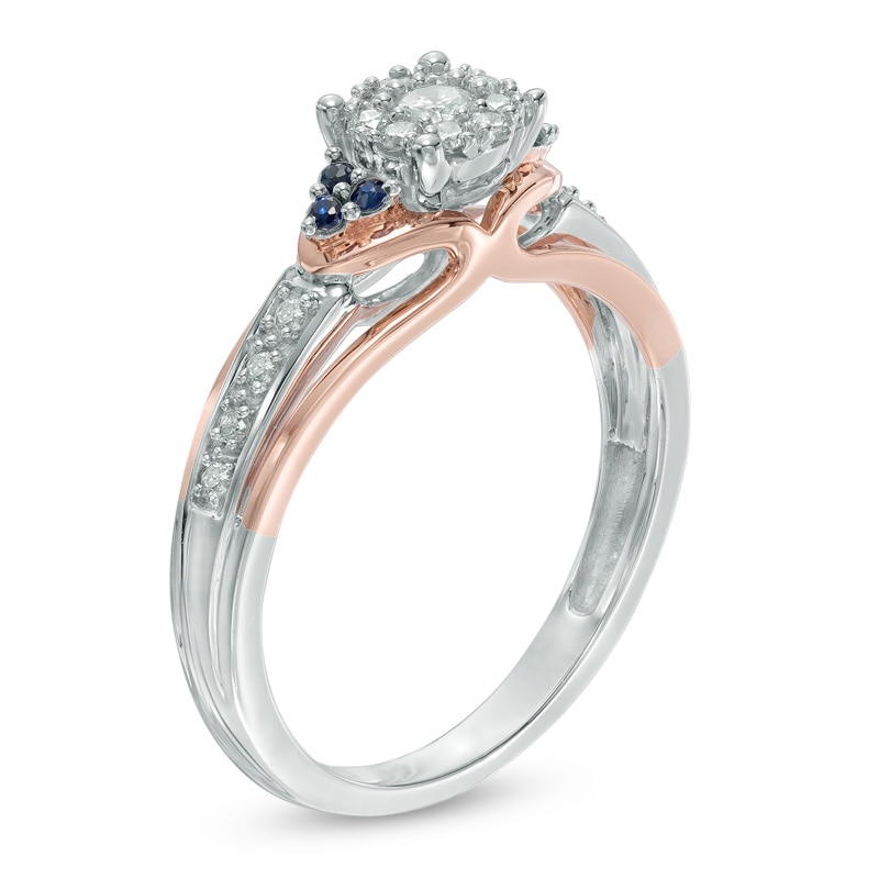 Cherished Promise Collection™ 1/5 CT. T.W. Diamond and Blue Sapphire Cluster Promise Ring in 10K Two-Tone Gold