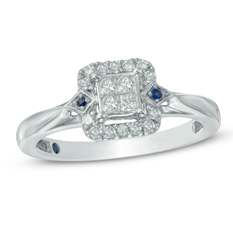 Cherished Promise Collection™ 1/4 CT. T.W. Princess-Cut Diamond and Blue Sapphire Promise Ring in 10K White Gold