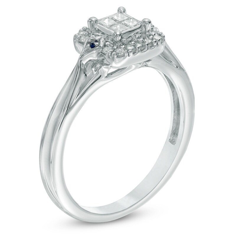 Cherished Promise Collection™ 1/4 CT. T.W. Princess-Cut Diamond and Blue Sapphire Promise Ring in 10K White Gold