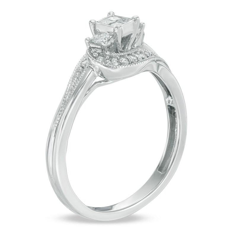 Cherished Promise Collection™ 1/4 CT. T.W. Quad Princess-Cut Diamond Bypass Promise Ring in 10K White Gold