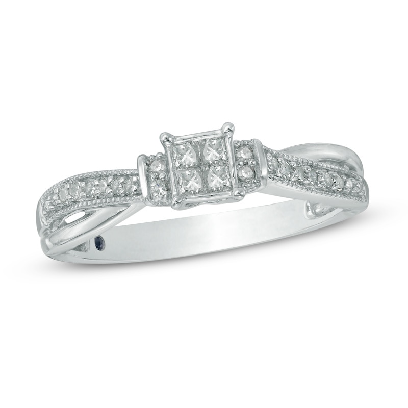 Cherished Promise Collection™ 1/5 CT. T.W. Quad Princess-Cut Diamond Crossover Promise Ring in 10K White Gold