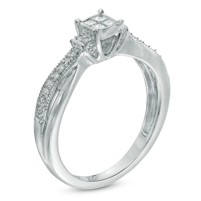 Cherished Promise Collection™ 1/5 CT. T.W. Quad Princess-Cut Diamond Crossover Promise Ring in 10K White Gold