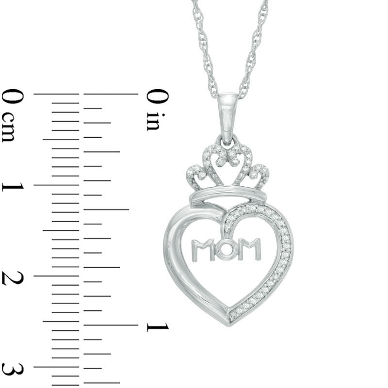 Main Image 2 of 1/10 CT. T.W. Diamond "MOM" Heart Crown Pendant in Sterling Silver