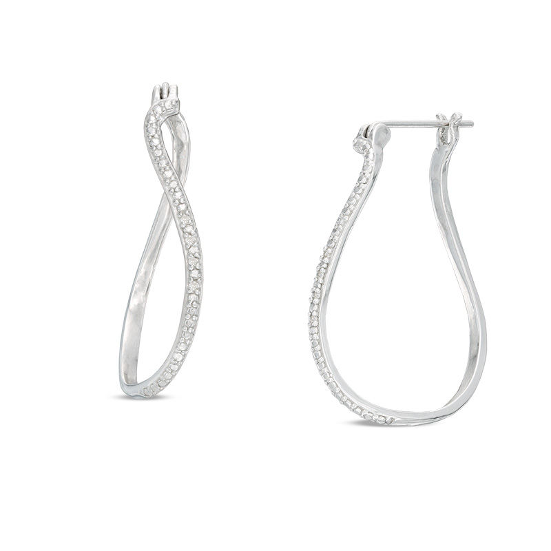 Diamond Accent Curved Hoop Earrings in Sterling Silver