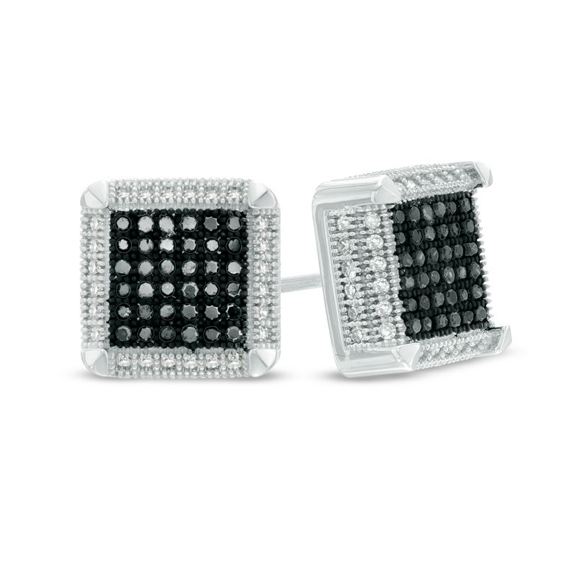 1/2 CT. T.W. Enhanced Black and White Composite Diamond Square Stud Earrings in 10K White Gold
