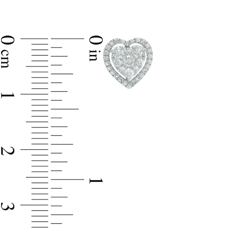 Main Image 2 of 1/2 CT. T.W. Diamond Heart Cluster Stud Earrings in 10K White Gold