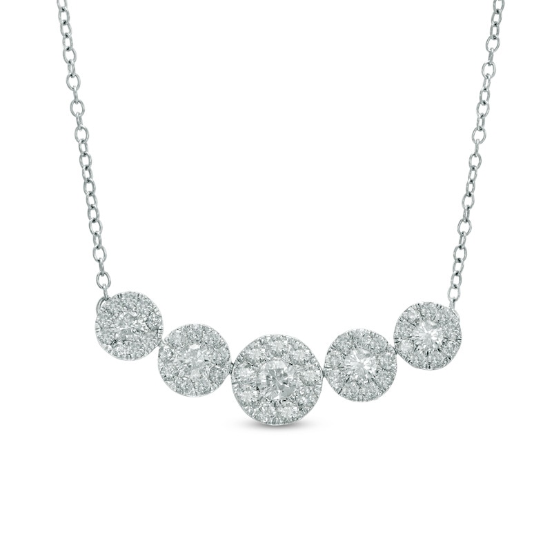 1 CT. T.W. Diamond Five Flower Cluster Necklace in 10K White Gold