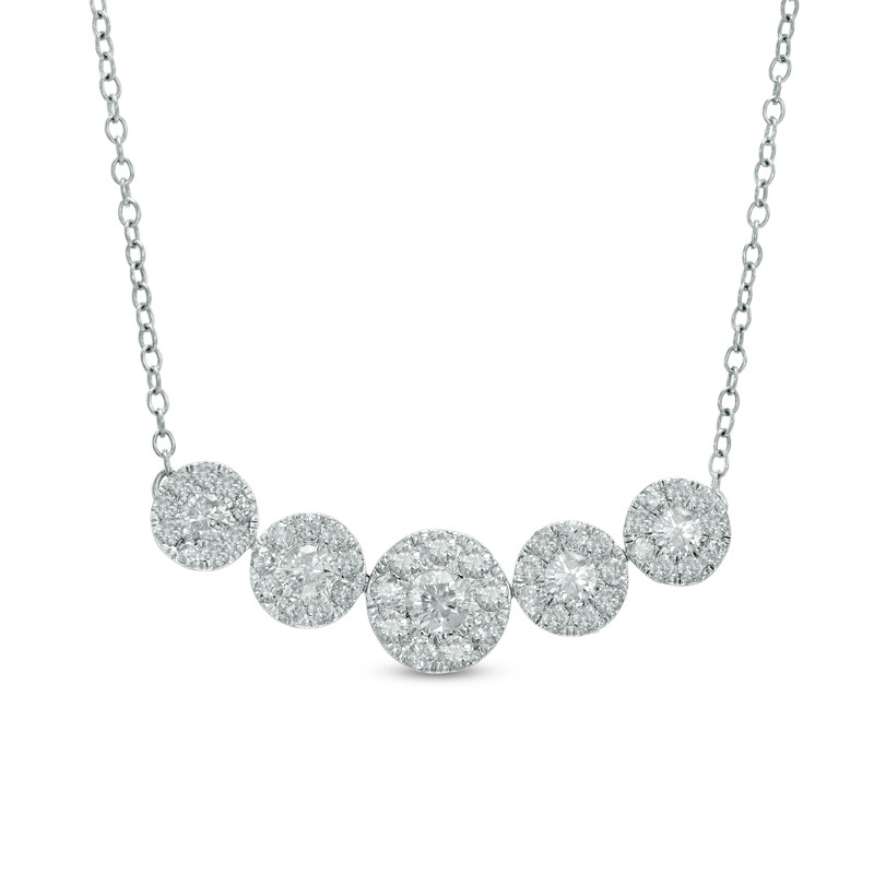 Main Image 1 of 1 CT. T.W. Diamond Five Flower Cluster Necklace in 10K White Gold
