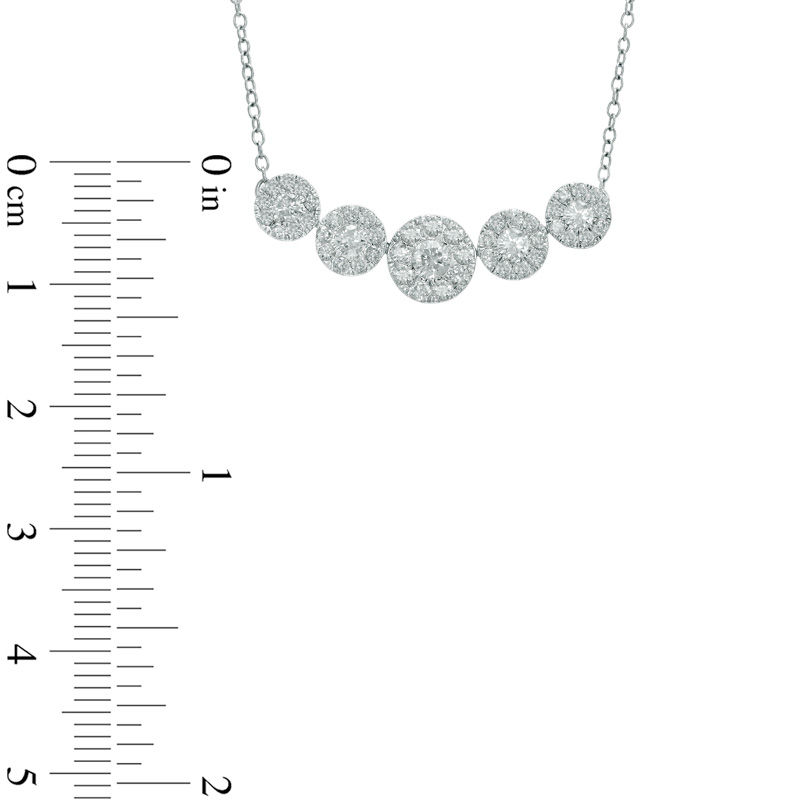 Main Image 2 of 1 CT. T.W. Diamond Five Flower Cluster Necklace in 10K White Gold