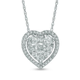 1/2 CT. T.W. Diamond Heart Cluster Frame Pendant in 10K White Gold