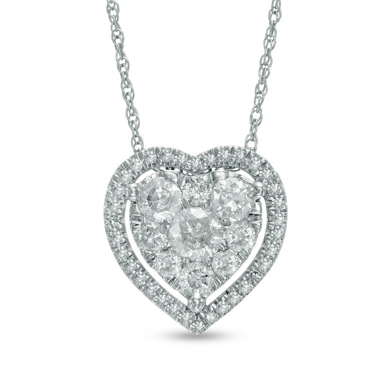 1/2 CT. T.W. Diamond Heart Cluster Frame Pendant in 10K White Gold