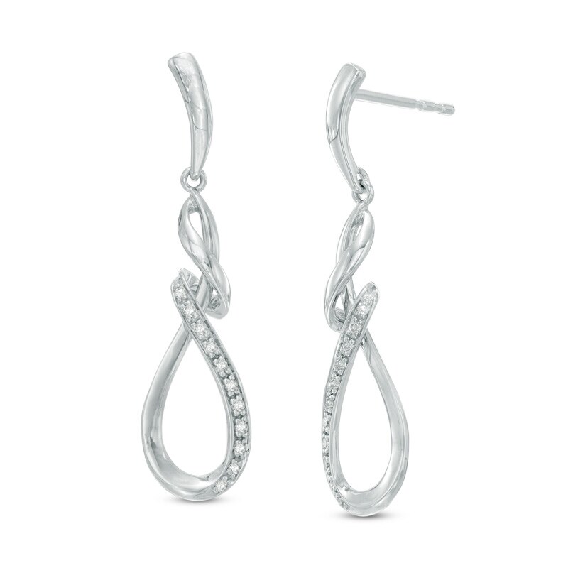 Main Image 1 of 1/10 CT. T.W. Diamond Twist Teardrop Earrings in 10K White Gold