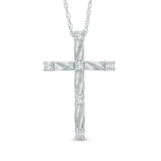 GENUINE DIAMOND CROSS PENDANT 14KT WHITE GOLD 1//8 CARAT