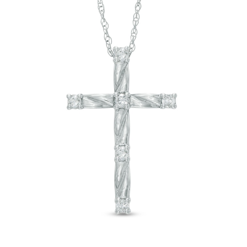 Main Image 1 of 1/8 CT. T.W. Diamond Cross Pendant in 10K White Gold