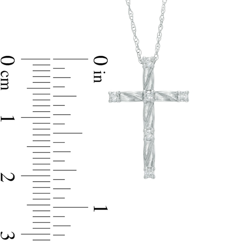 Main Image 2 of 1/8 CT. T.W. Diamond Cross Pendant in 10K White Gold