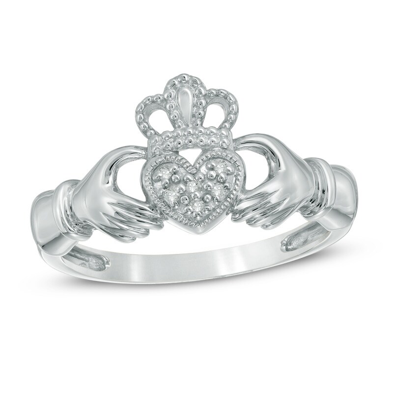 Main Image 1 of Diamond Accent Claddagh Ring in 10K White Gold
