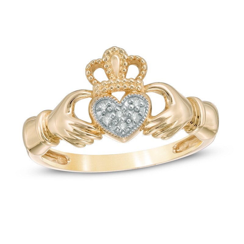 Main Image 1 of Diamond Accent Claddagh Ring in 10K Gold