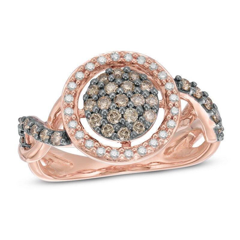 1/2 CT. T.W. Champagne and White Composite Diamond Frame Ring in 10K Rose Gold