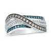Thumbnail Image 0 of 1/2 CT. T.W. Enhanced Blue, Champagne and White Diamond Crossover Band in 10K White Gold