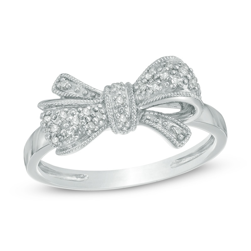 1/15 CT. T.W. Diamond Bow Ring in 10K White Gold