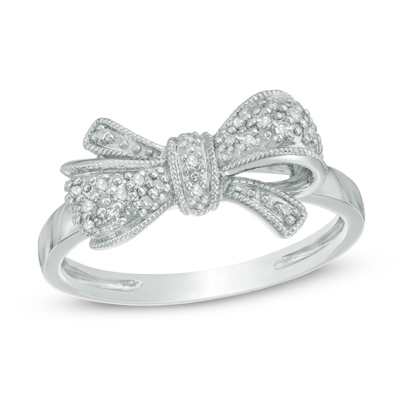 Main Image 1 of 1/15 CT. T.W. Diamond Bow Ring in 10K White Gold