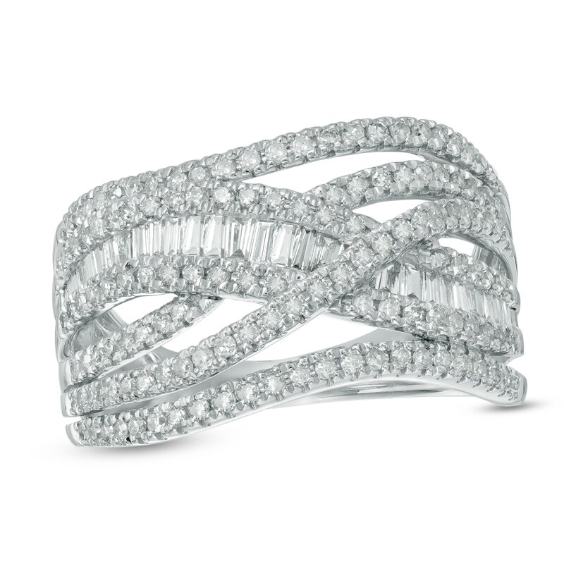 Main Image 1 of 1 CT. T.W. Diamond Layered Crossover Ring in 10K White Gold