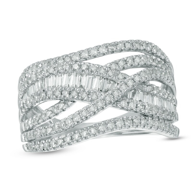 1 CT. T.W. Diamond Layered Crossover Ring in 10K White Gold