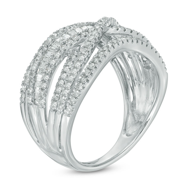 1 CT. T.W. Diamond Layered Crossover Ring in 10K White Gold