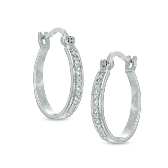 1 10 Ct T W Diamond Hoop Earrings In Sterling Silver T W Diamond Hoop Earrings In Sterling Silver