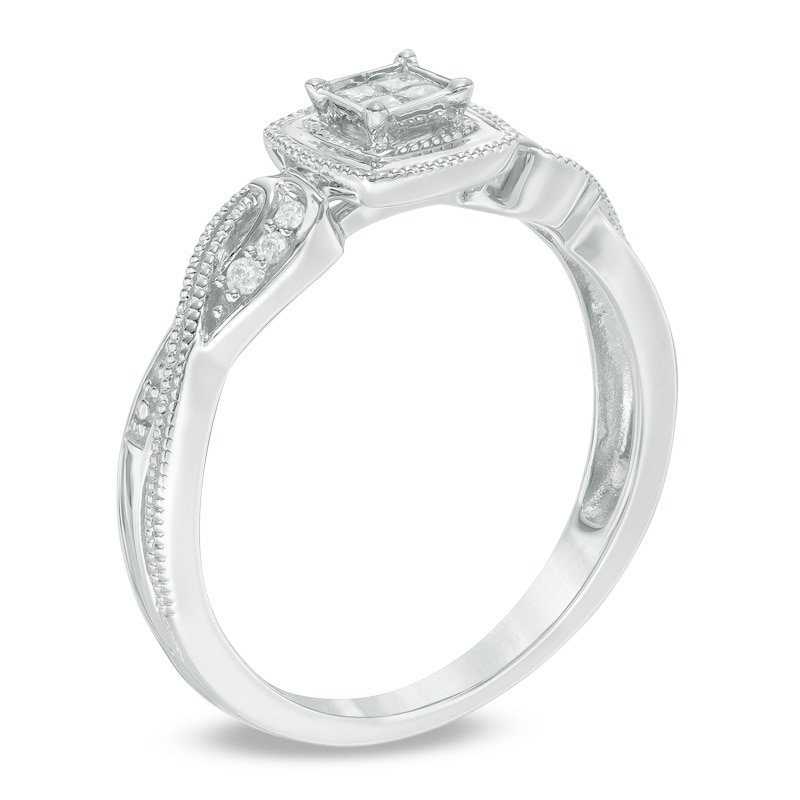 Cherished Promise Collection™ 1/15 CT. T.W. Quad Princess-Cut Diamond Milgrain Promise Ring in Sterling Silver
