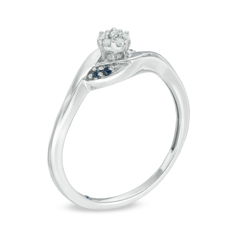 Main Image 2 of Cherished Promise Collection™ Diamond Accent and Blue Sapphire Cluster Swirl Promise Ring in Sterling Silver